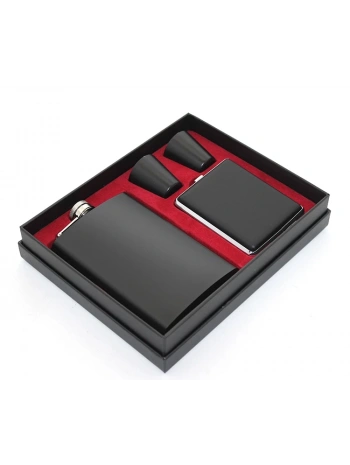 Paslanmaz Çelik 2 Shot Bardak Ve  Tabakalı Matara Seti Alk2670