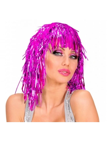 Pembe Fuşya Işıltılı Metalize Parti Peruğu