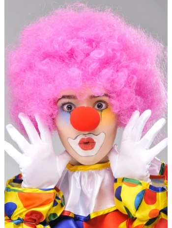 Pembe Renk Kıvırcık Afro Bonus Peruk Takma Saç Ve Kırmızı Burun Seti