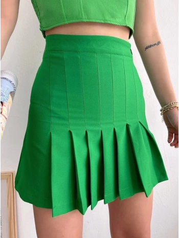 Pileli düğmeli etek açık yeşil s24811