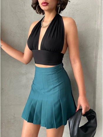 Pileli düğmeli etek yeşil s24811