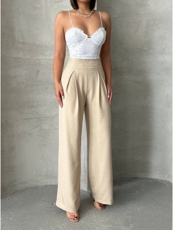 Pileli keten pantolon s255046