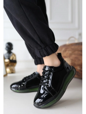 Piona Siyah Rugan Yeşil Tabanlı Spor Ayakkabı