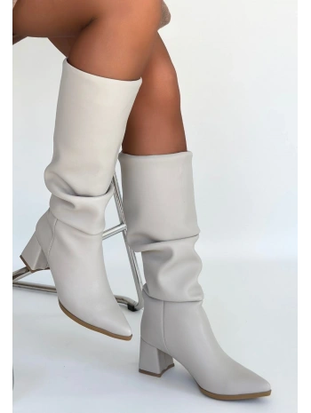 Pitay Bej Cilt Topuklu Çizme