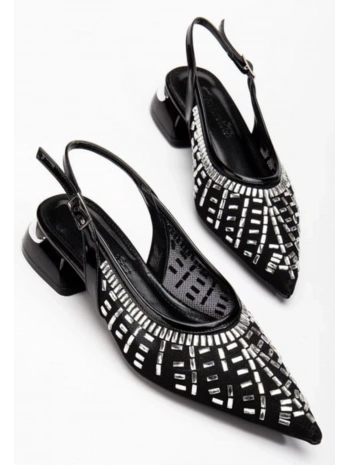 Piyar Siyah Taşlı Topuklu Ayakkabı