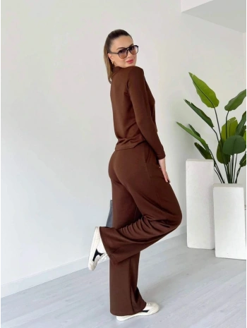 Polo yaka alt üst kollu modal takım kahve pt