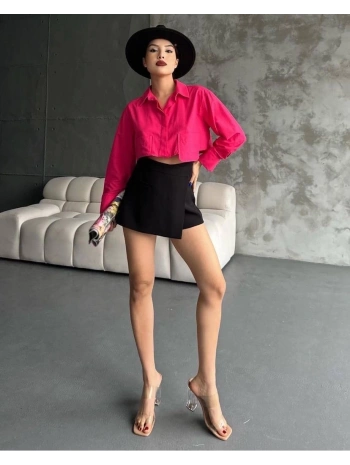 Poplin crop gömlek fuşya s3060
