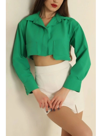 Poplin crop gömlek yeşil s3060