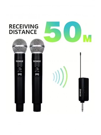 Profesyonel Çiftli Kablosuz Mikrofon Seti Karaoke Şarj Edilebilir 50 Metre Mesafe
