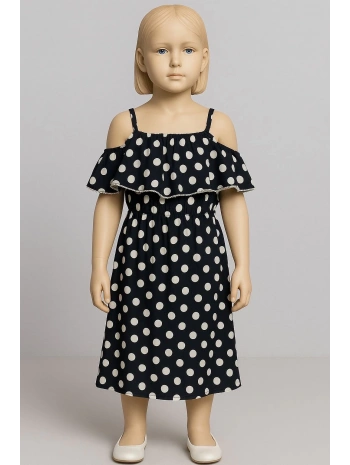 Puantiyeli askılı prenses elbise kız çocuk lacivert