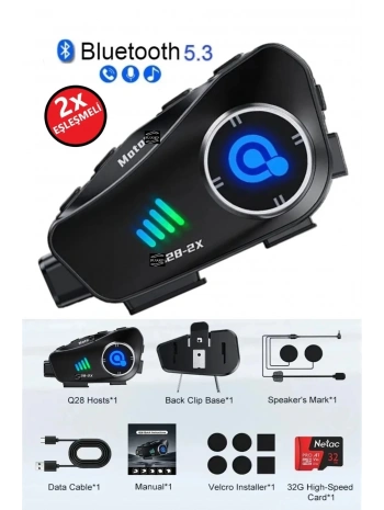 Q28 2x 2 Eşleşmeli Motosiklet Kask Bluetooth Kulaklık 1080p Kamera Su Geçirmez Intercom