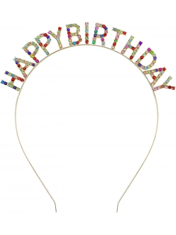 Rengarenk Kristal Taşlı Ekstra Lüks Gümüş Kaplama Happy Birthday Taç 16x17 Cm