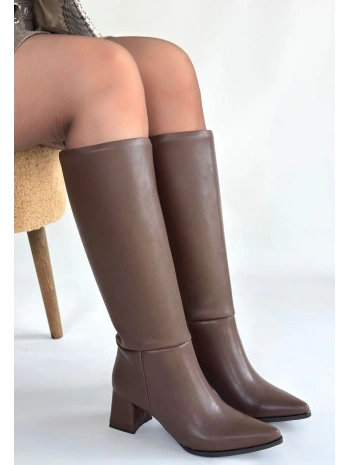 Roksa Acı Kahvei Cilt Topuklu Çizme