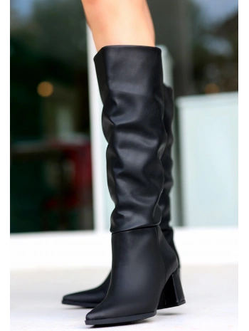 Roksa Siyah Cilt Topuklu Çizme