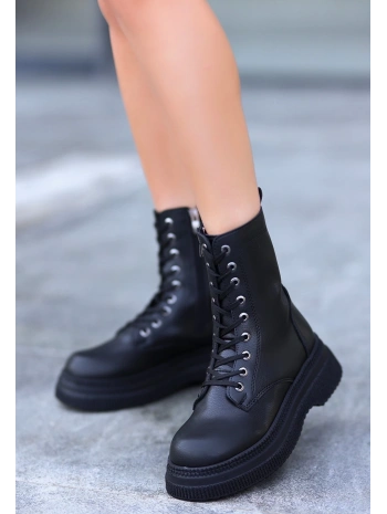 Roxan Siyah Cilt Bağcıklı Bot