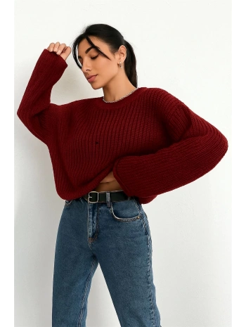 Salaş delik detaylı kazak bordo