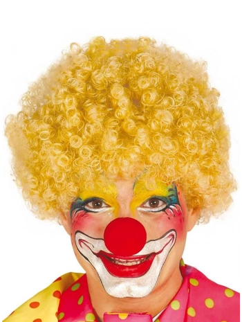 Sarı Renk Kıvırcık Afro Bonus Peruk Takma Saç Ve Kırmızı Burun Seti