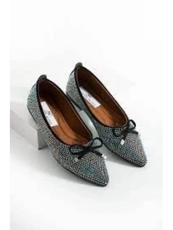 Sarra Siyah Saten İşlemeli Babet Ayakkabı