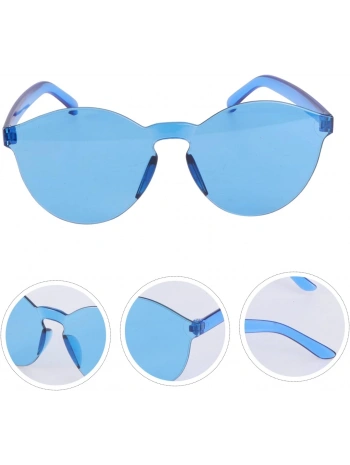 Sert Mika Oval Şekilli Çerçevesiz Mavi Gözlük Retro Parti 5x14 Cm