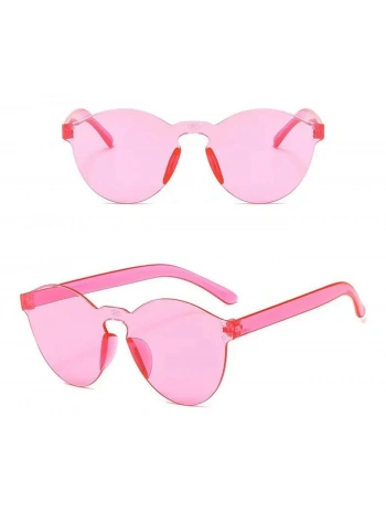 Sert Mika Oval Şekilli Çerçevesiz Pembe Gözlük Retro Parti 5x14 Cm