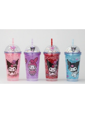 Sevimli Kuromi Işıklı Pipetli Boncuklu Suluk & Bardak 400 Ml Alk3144