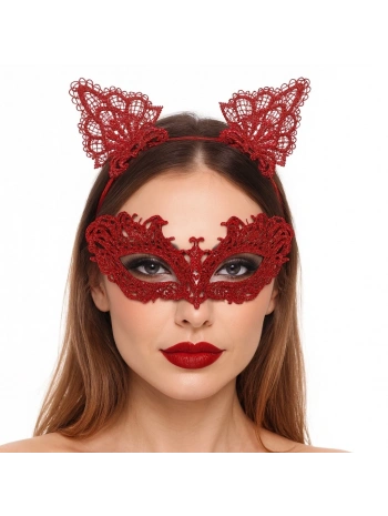 Şık Kırmızı Dantel Maske Ve Taç Seti 5 No – Maskeli Balo  Özel Etkinlikler