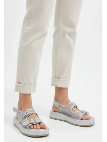 Sinna Gümüş Cilt Tül Detaylı Sandalet