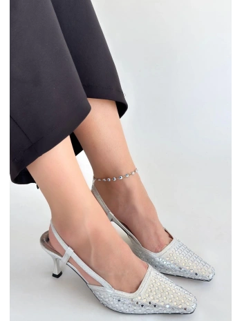 Sione Gümüş Cilt Topuklu Ayakkabı