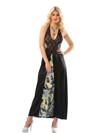 Siyah Dantelli Saten Gecelik - 086