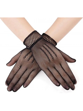 Siyah Renk Likralı File Eldiven Parmaklı Örgü Eldiven Yetişkin Boy