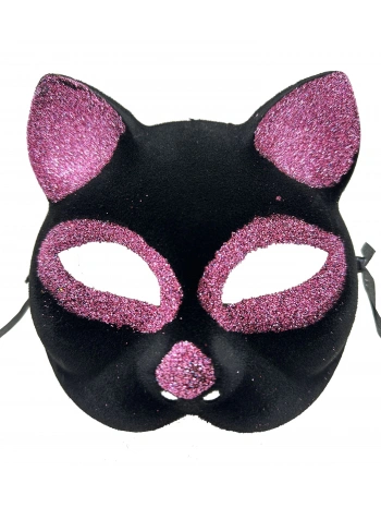 Siyah Renk Pembe Simli Süet Kaplama Kedi Maskesi 18x14 Cm