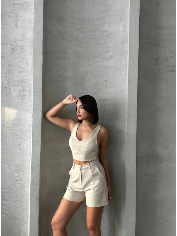 Şortlu keten takım s255014