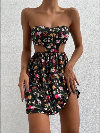 Straplez elbise baskılı