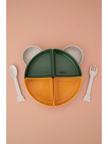 Tabldot Mama Tabağı Çıkarılabilir Kaseli -tepsili 4 Bölmeli Çatal Kaşıklı Ayıcık Beslenme Kabı