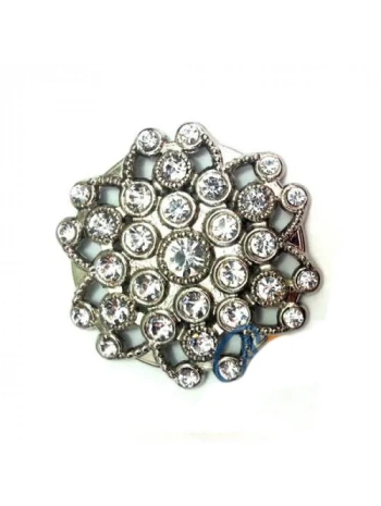 Taşlı Yuvarlak Broş, Sandık Süsü 4,5 Cm - Nikel, 10 Adet