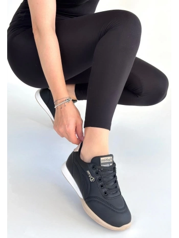 Tawen Siyah Cilt Bej Tabanlı Bağcıklı Spor Ayakkabı