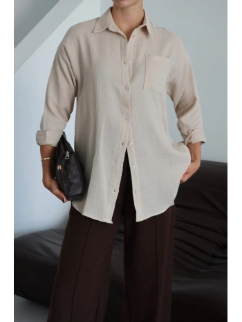 Tek cepli müslin gömlek bej pt
