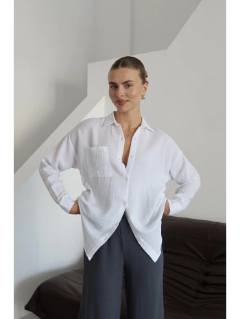 Tek cepli müslin gömlek beyaz pt