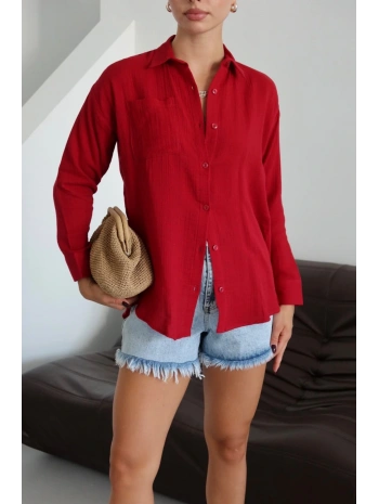Tek cepli müslin gömlek bordo pt