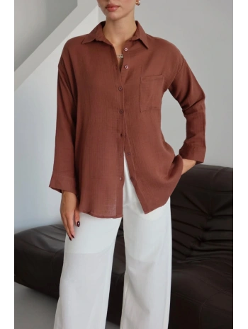 Tek cepli müslin gömlek kahve pt