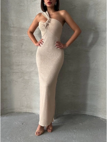 Tek omuz pliseli elbise