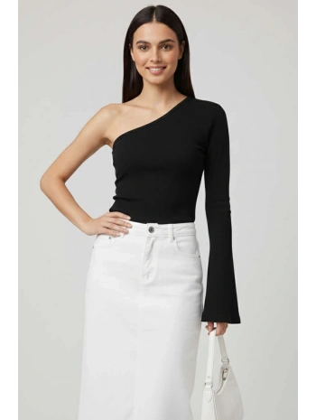 Tek Omuzlu Basic Bluz Siyah T4275