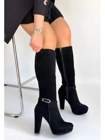 Tekja Siyah Süet Topuklu Çizme