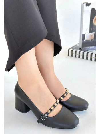 Tino Siyah Cilt Topuklu Ayakkabı