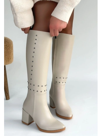 Tiyan Bej Cilt Topuklu Çizme