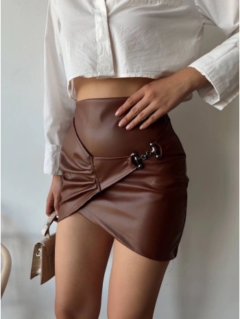 Tokalı deri etek kahve s240097