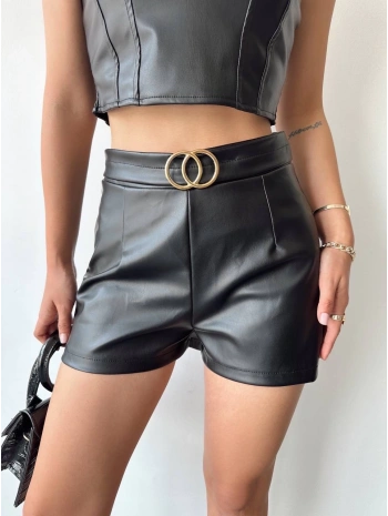 Tokalı deri şort siyah s24444