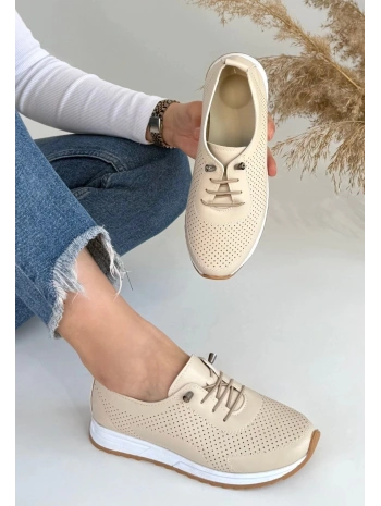 Tone Bej Cilt Bağcıklı Spor Ayakkabı