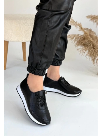 Tone Siyah Cilt Bağcıklı Spor Ayakkabı