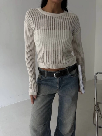 Triko transparent bluz beyaz